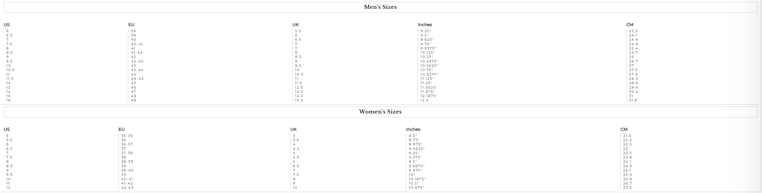 Laredo size chart